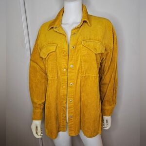Corduroy Button-Up Shirt in Mustard Yellow